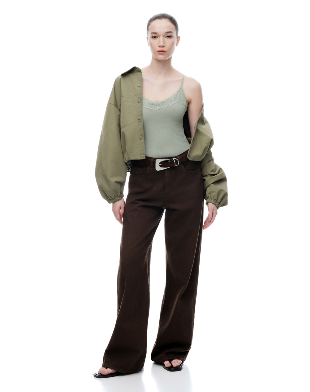 Body cuello redondo verde mujer