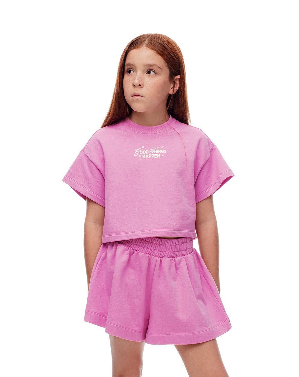 Conjunto camiseta + short algodón fucsia niña