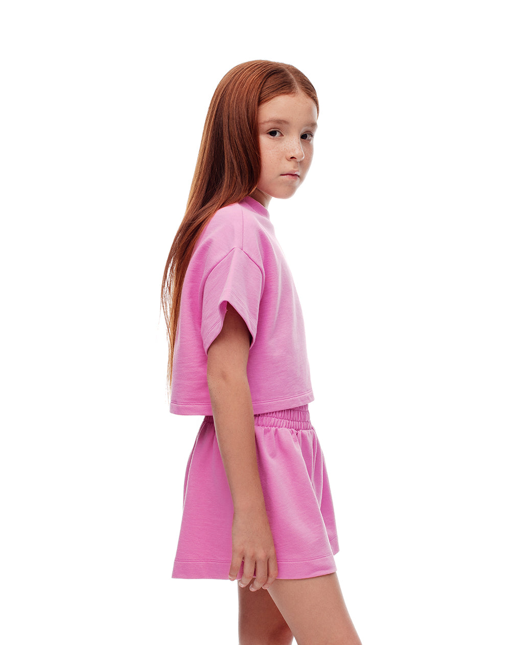 Conjunto camiseta + short algodón fucsia niña