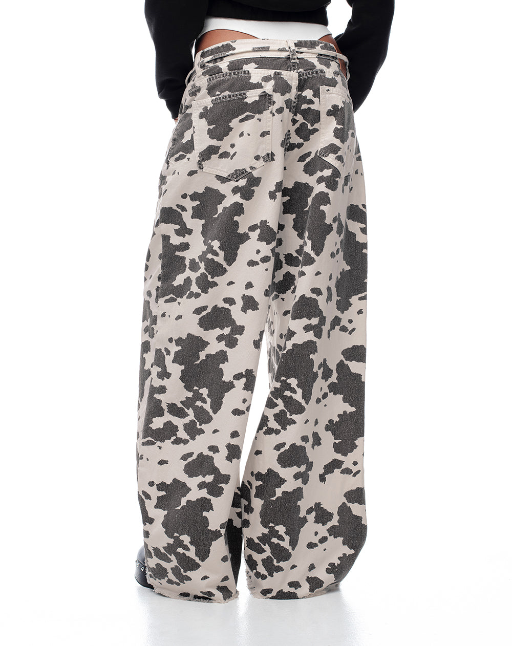 Pantalón wide leg tiro medio drill print mujer