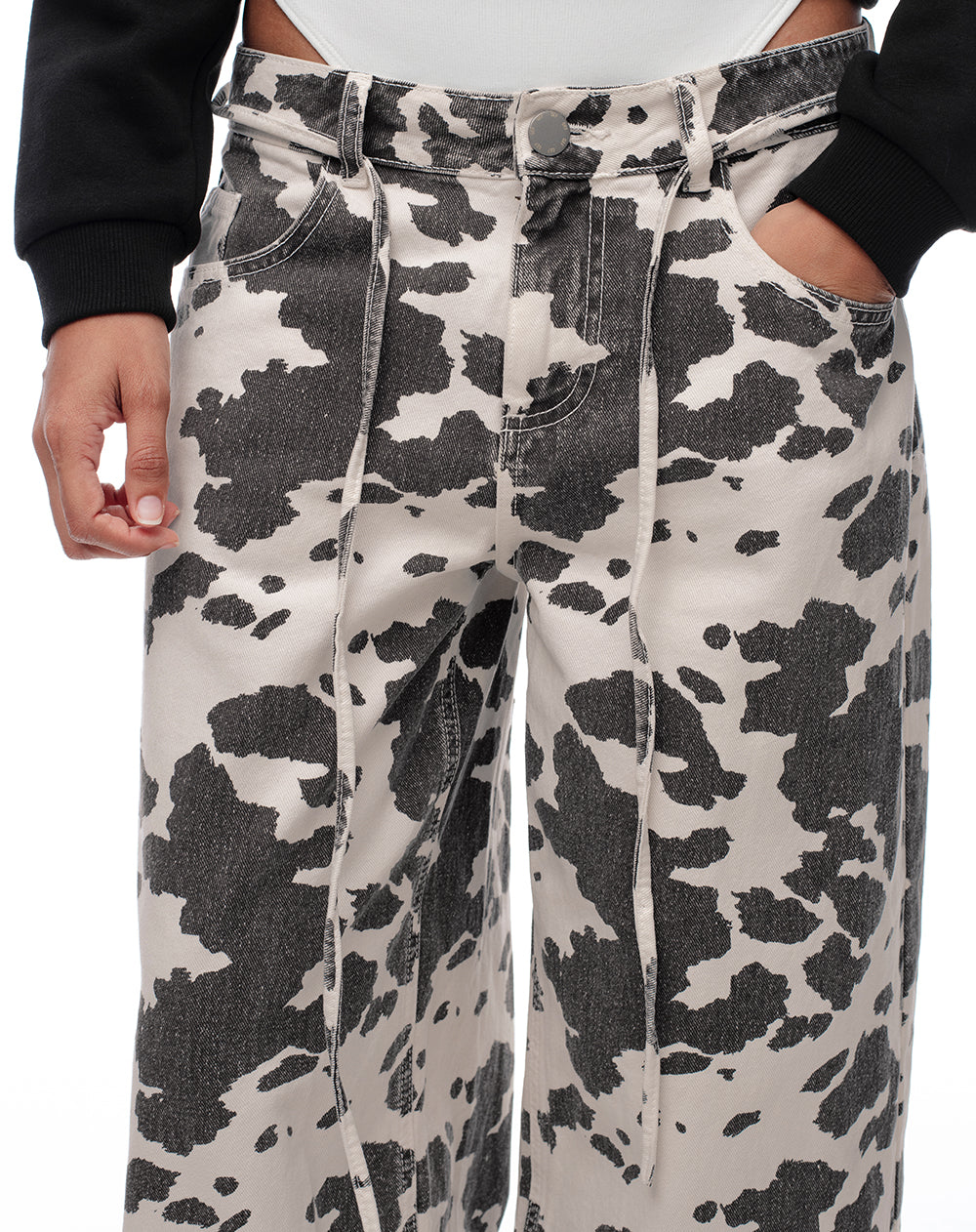 Pantalón wide leg tiro medio drill print mujer