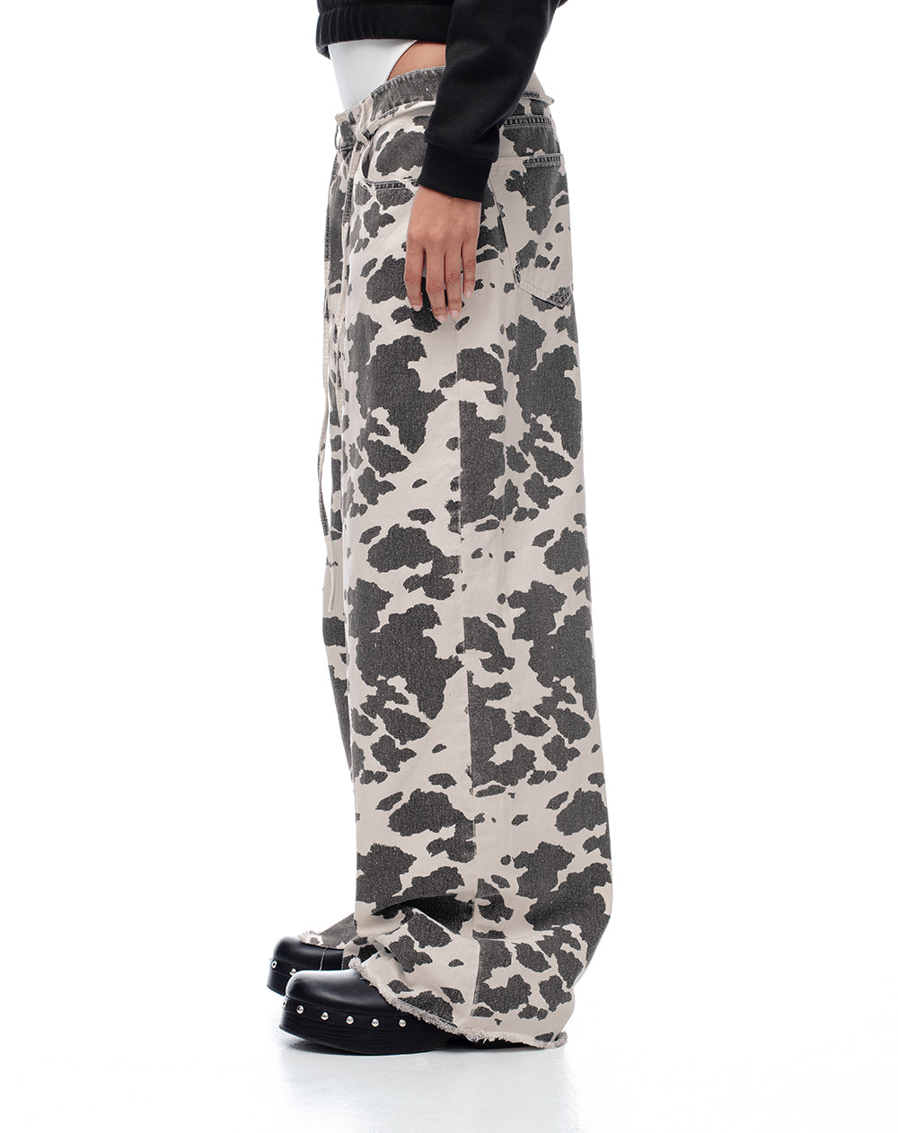 Pantalón wide leg tiro medio drill print mujer