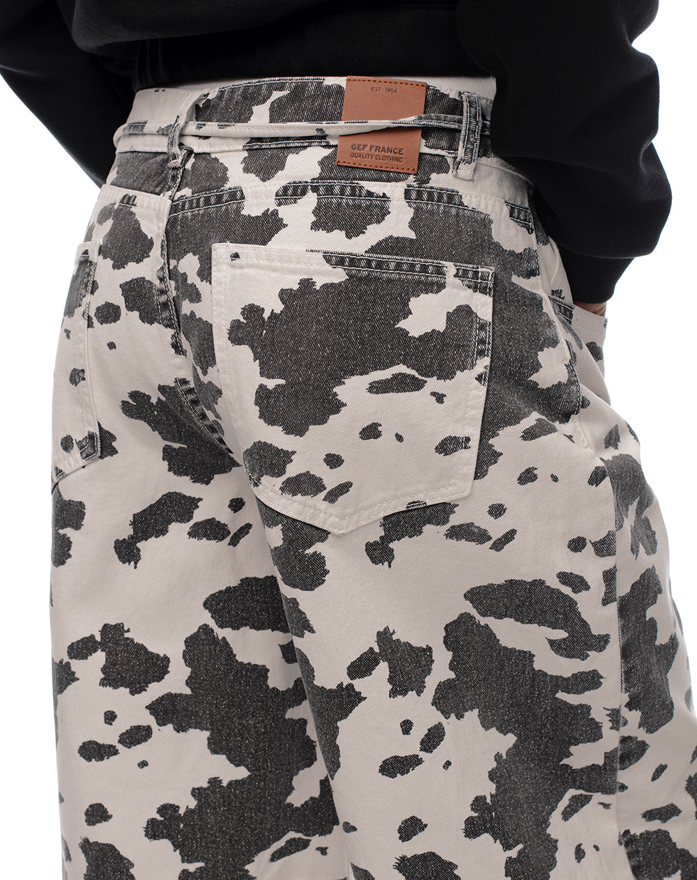 Pantalón wide leg tiro medio drill print mujer