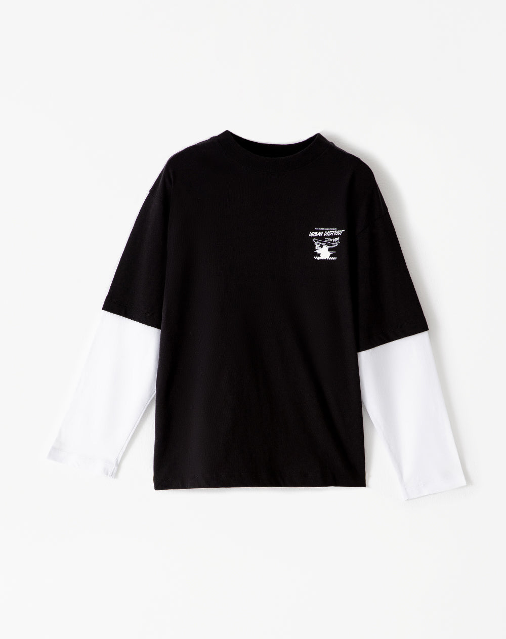 Camiseta regular fit manga larga negro bloques