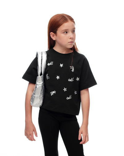 Camiseta regular algodón negra niña