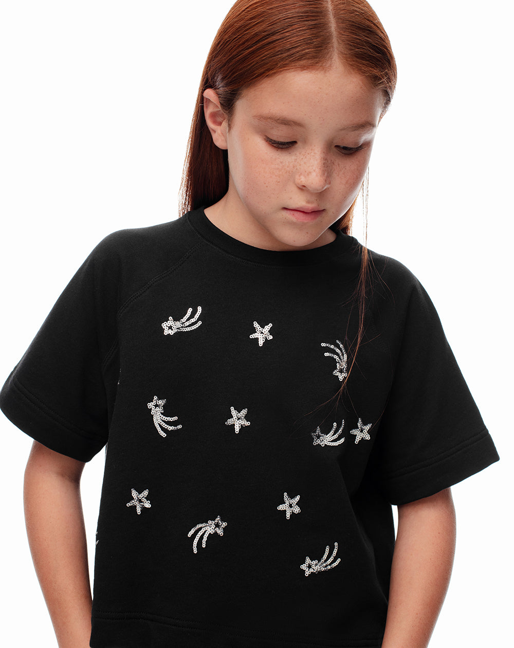 Camiseta regular algodón negra niña