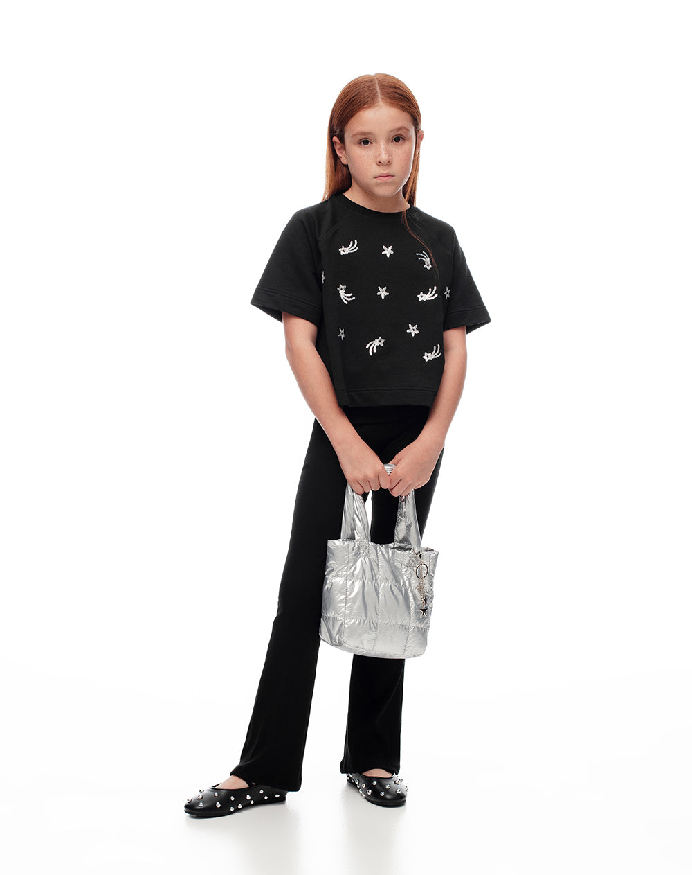 Camiseta regular algodón negra niña