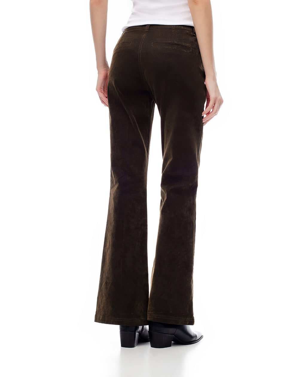 Jean flare tiro alto efecto gamuza café mujer