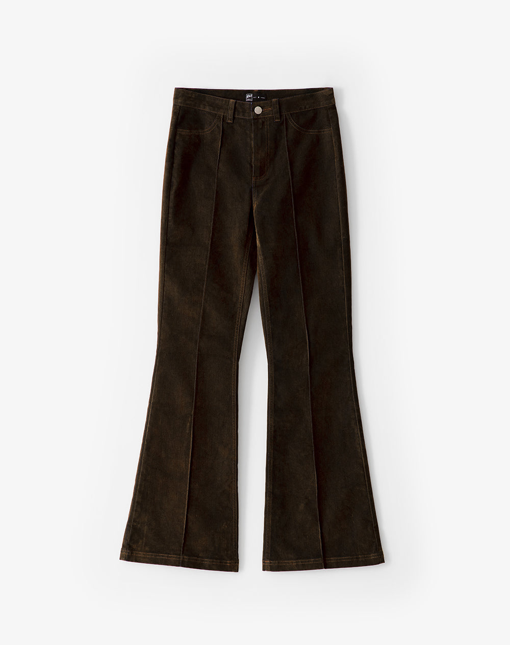 Jean flare tiro alto efecto gamuza café mujer