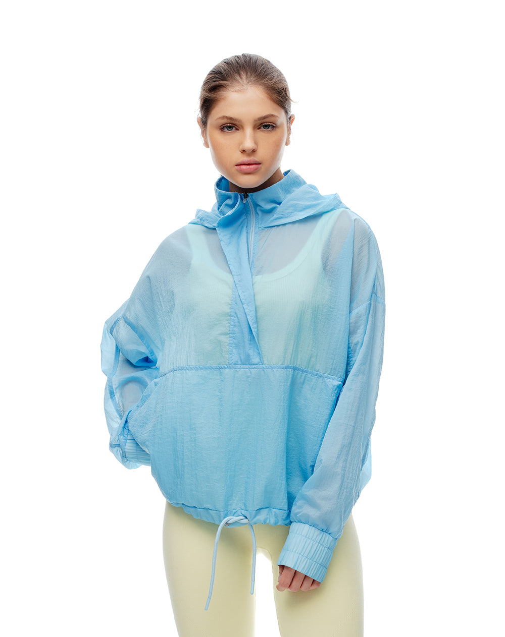 Chaqueta relaxed fit con capucha azul claro