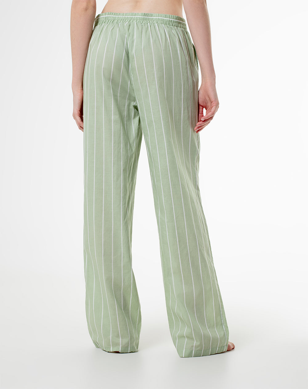 Pantalón regular fit tiro alto verde rayas