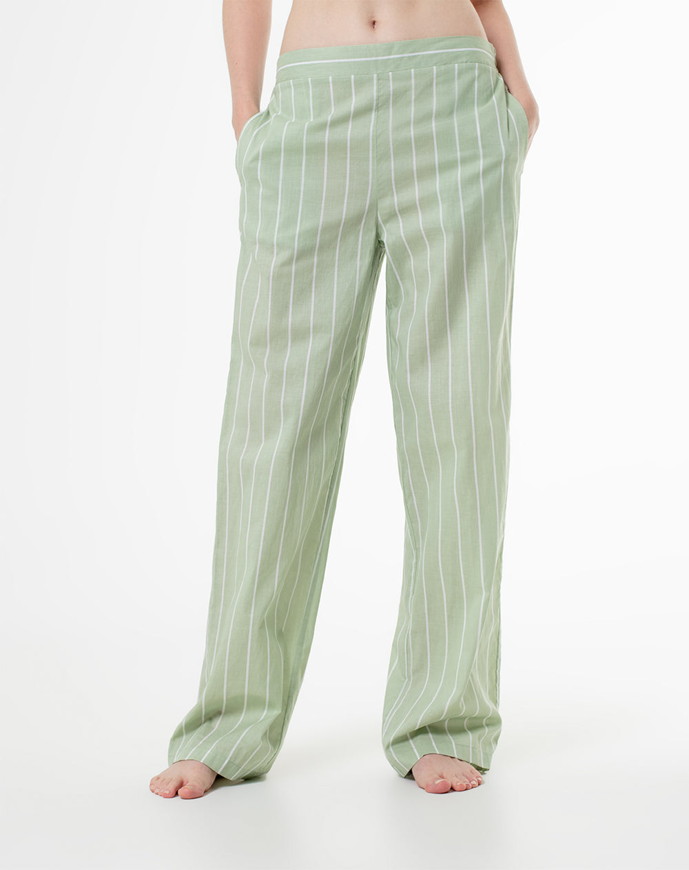 Pantalón regular fit tiro alto verde rayas