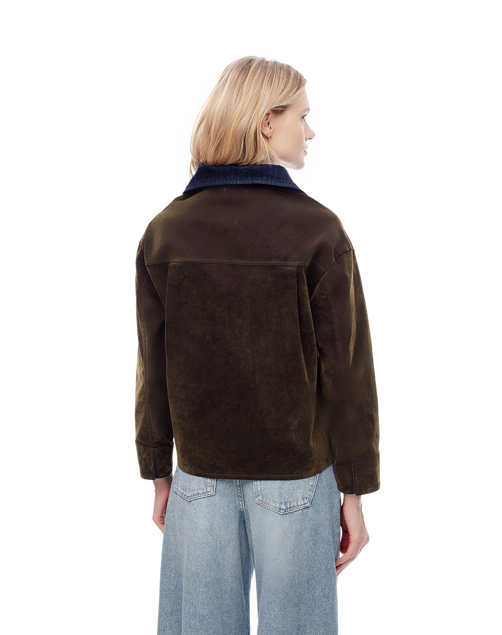 Chaqueta overshirt efecto gamuza café mujer