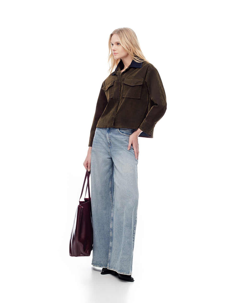 Chaqueta overshirt efecto gamuza café mujer