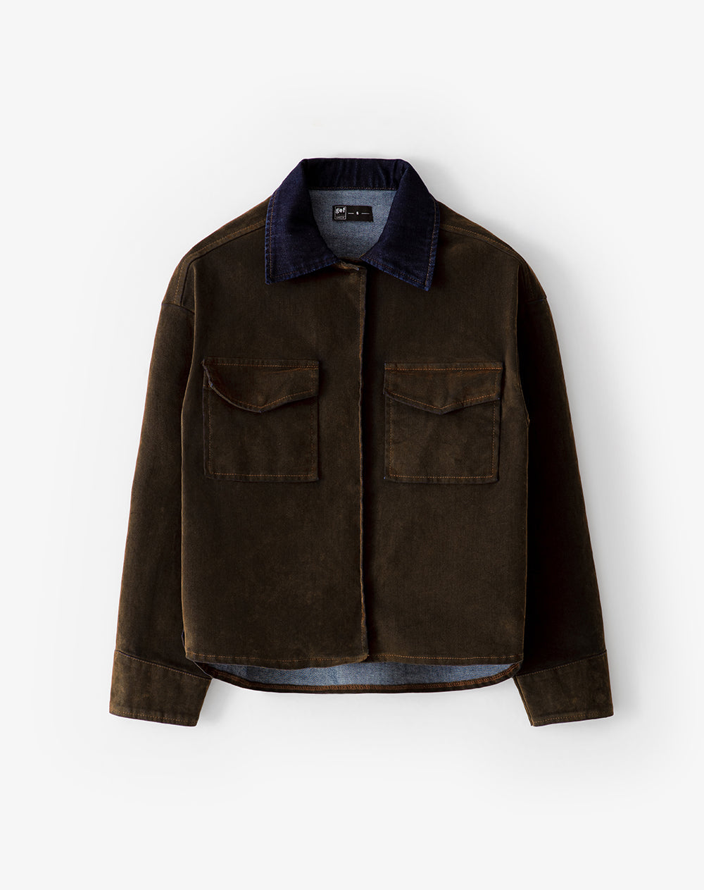 Chaqueta overshirt efecto gamuza café mujer
