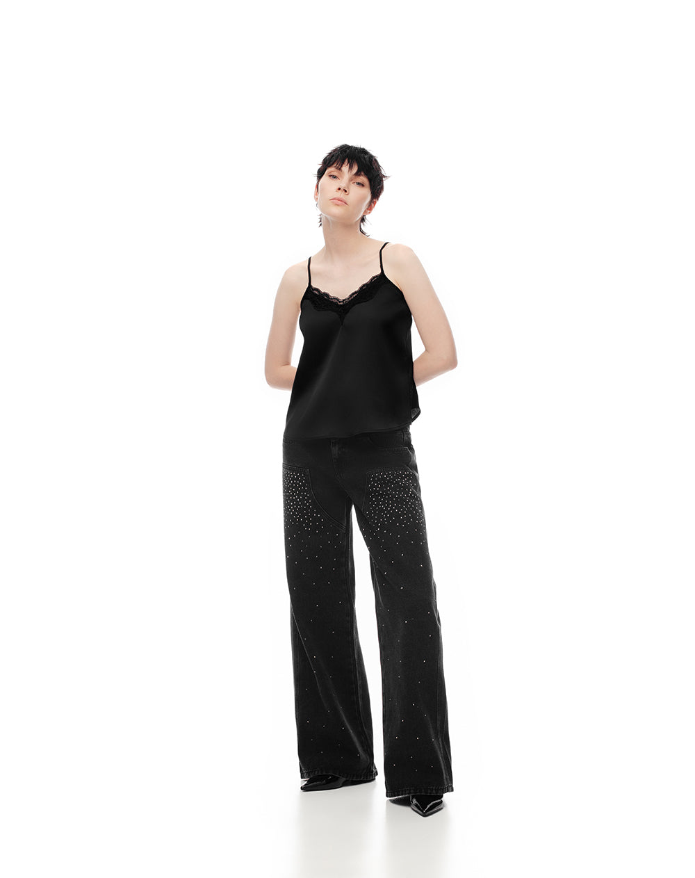 Jean loose fit tiro medio denim negro