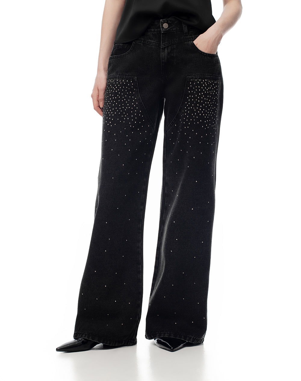 Jean loose fit tiro medio denim negro