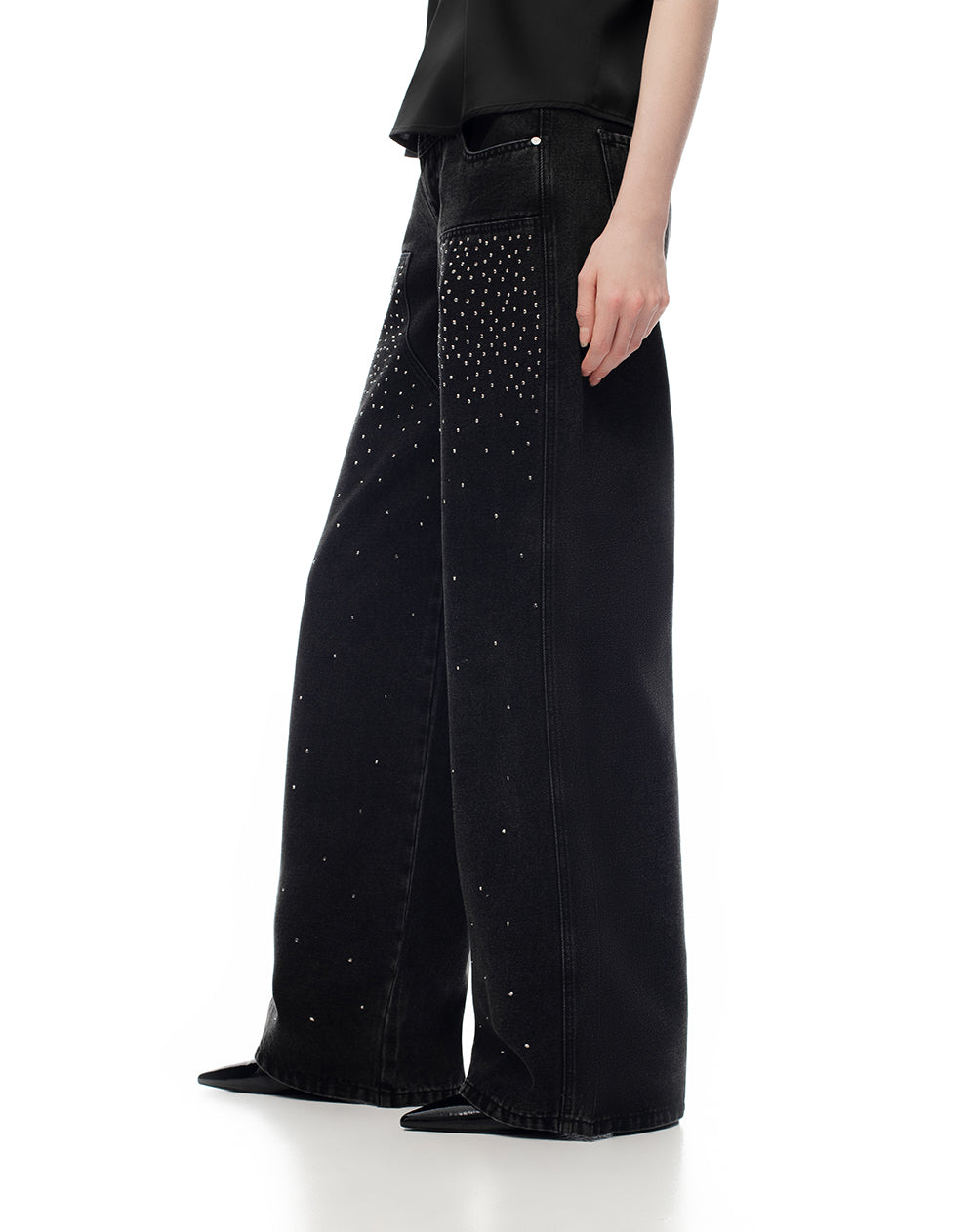 Jean loose fit tiro medio denim negro