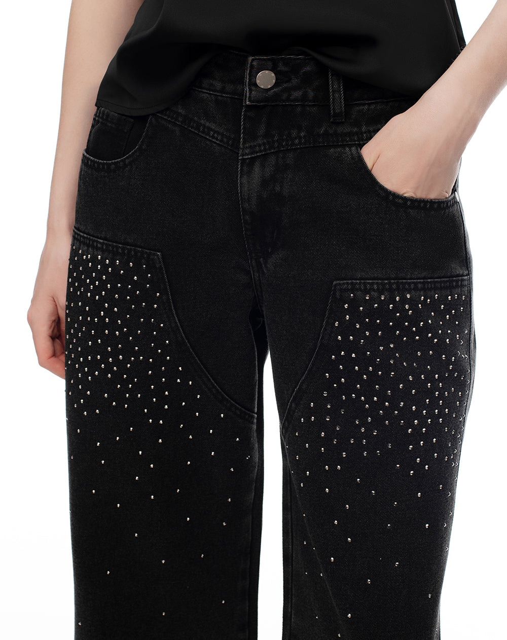 Jean loose fit tiro medio denim negro