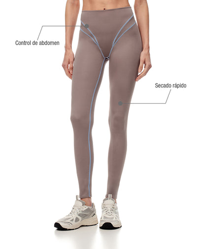 Legging deportivo control abdomen café mujer