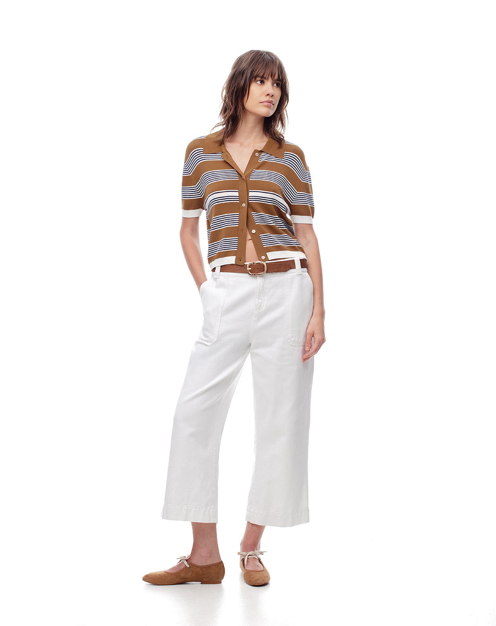 Polo regular tejido de punto rayas mujer