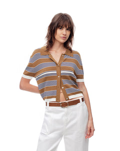 Polo regular tejido de punto rayas mujer