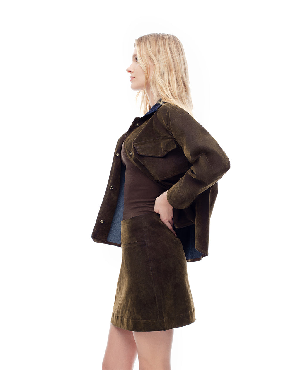 Falda mini tiro medio caramelo