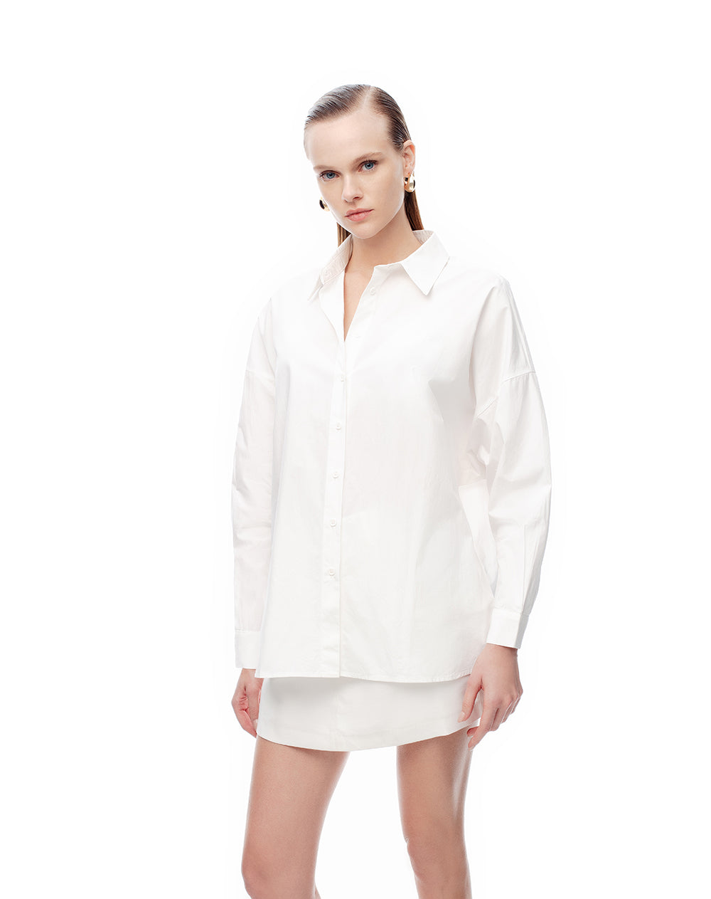 Camisa manga larga oversize algodón blanca mujer