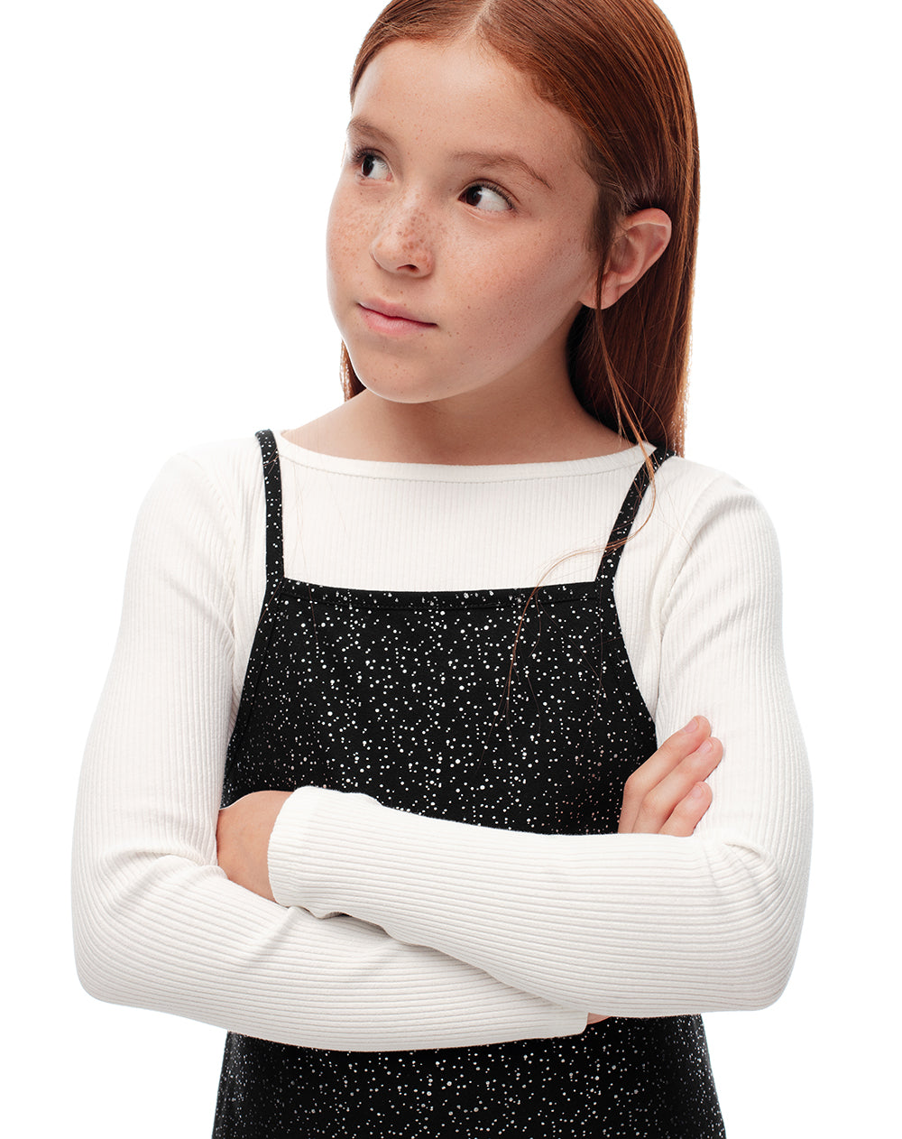 Conjunto vestido + camibuzo negro brillos niña