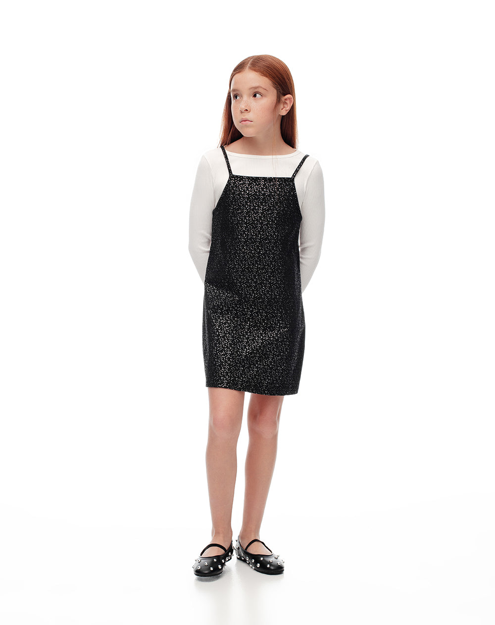 Conjunto vestido + camibuzo negro brillos niña