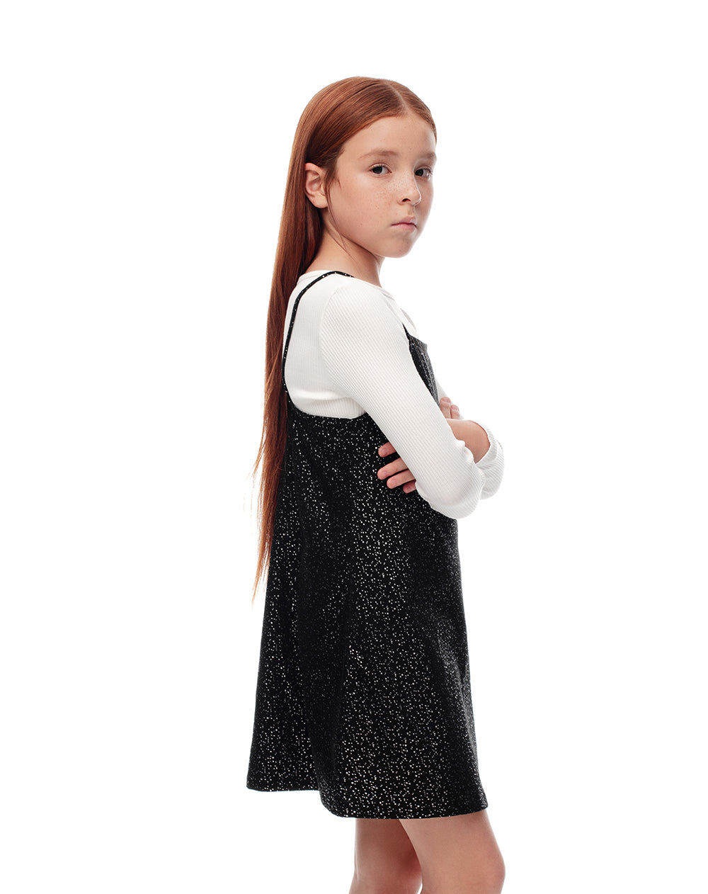 Conjunto vestido + camibuzo negro brillos niña