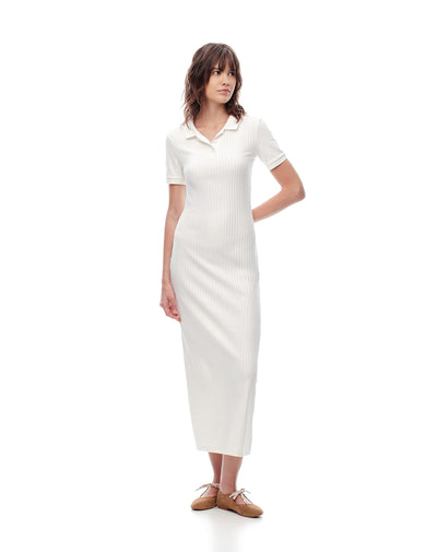 Vestido largo tejido de punto algodón crudo mujer