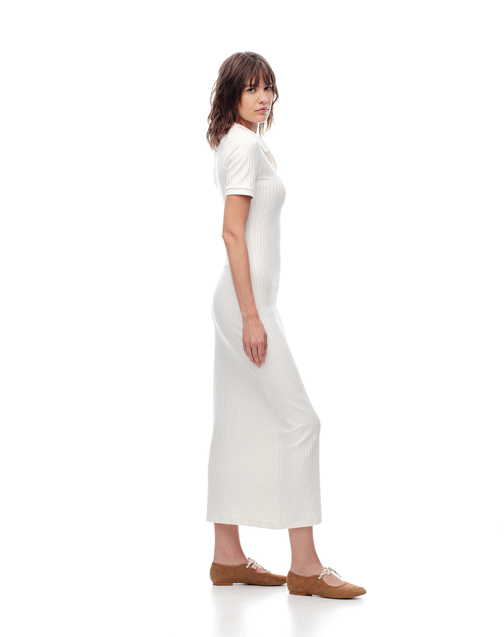 Vestido largo tejido de punto algodón crudo mujer