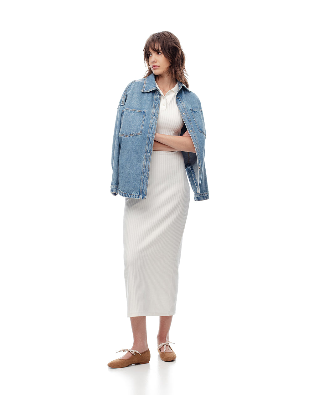 Vestido largo tejido de punto algodón crudo mujer