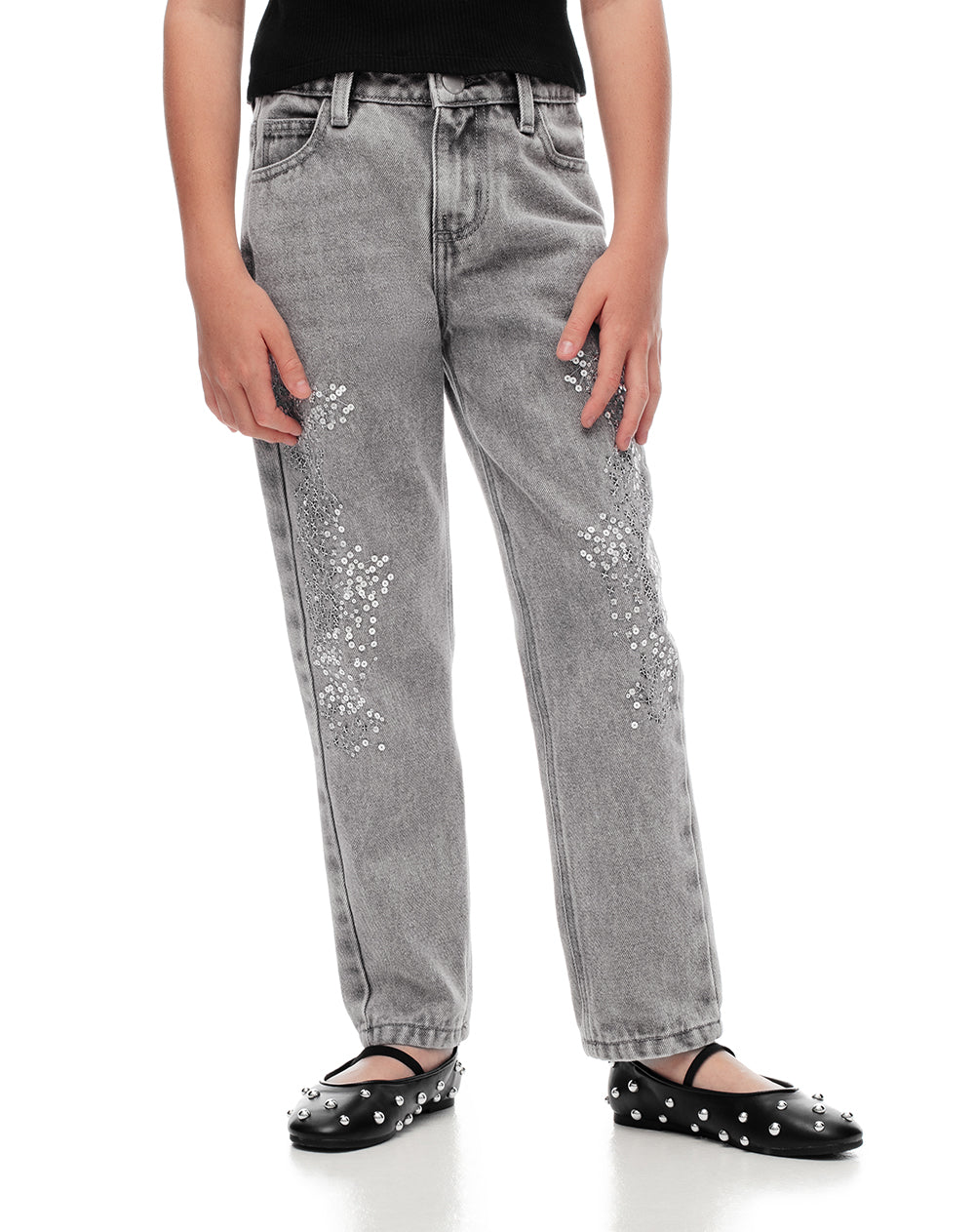 Jean mom fit fit tiro medio denim gris
