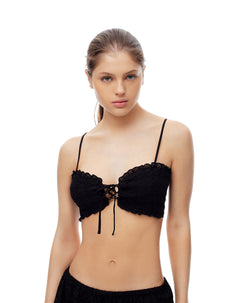 Crop top anudado ojalillo negro mujer