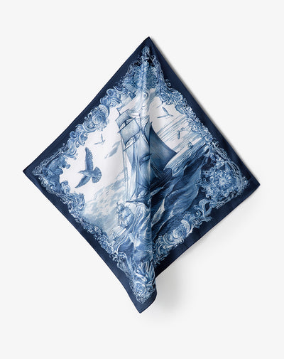 Pañuelo satinado azul estampado mujer