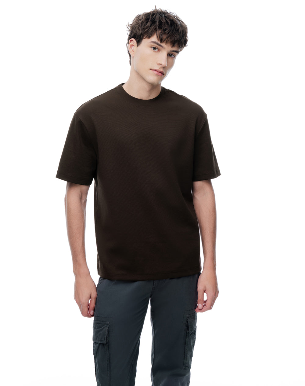 Camiseta manga corta oversize algodón café hombre