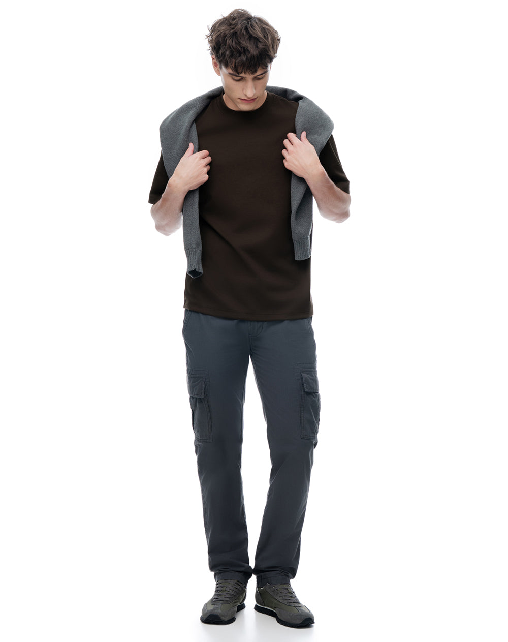 Camiseta manga corta oversize algodón café hombre