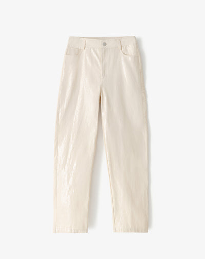 Jean recto tiro alto lentejuelas crudo mujer