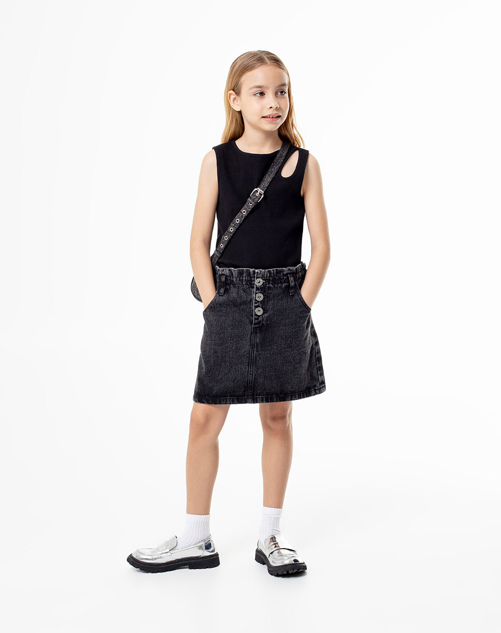 Falda corto tiro medio denim gris