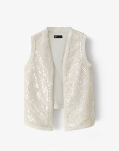 Chaleco regular lentejuelas arena mujer