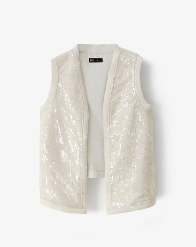 Chaleco regular lentejuelas arena mujer