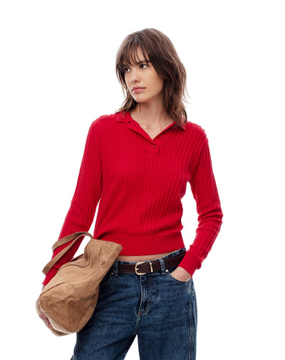Camibuzo tipo polo regular tejido de punto rojo mujer