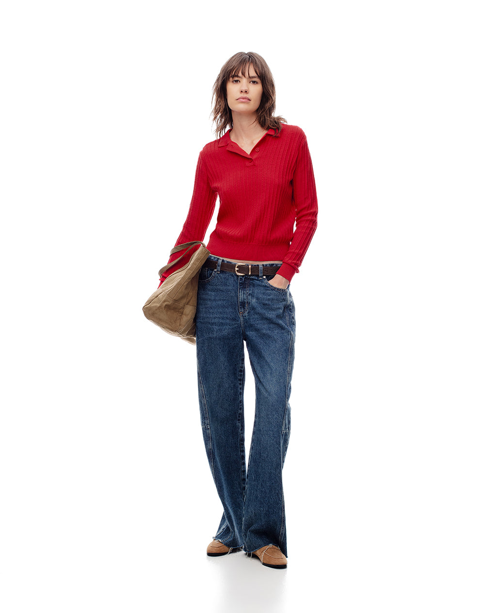 Camibuzo tipo polo regular tejido de punto rojo mujer