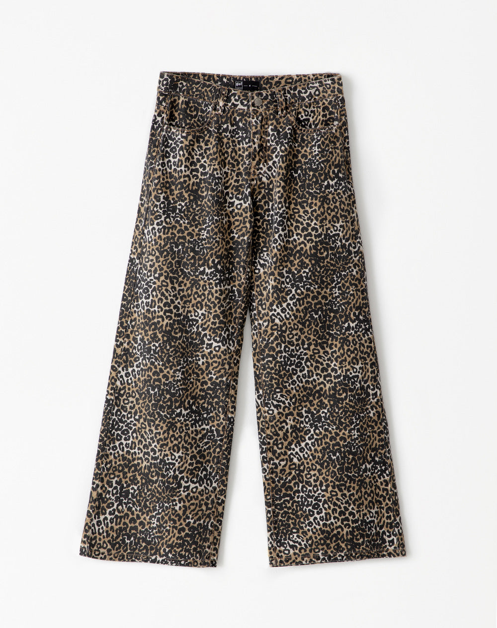 Pantalón regular fit tiro medio en drill leopardo cafe