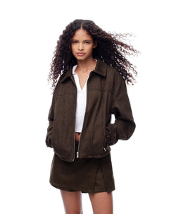 Chaqueta regular tejido suede chocolate mujer