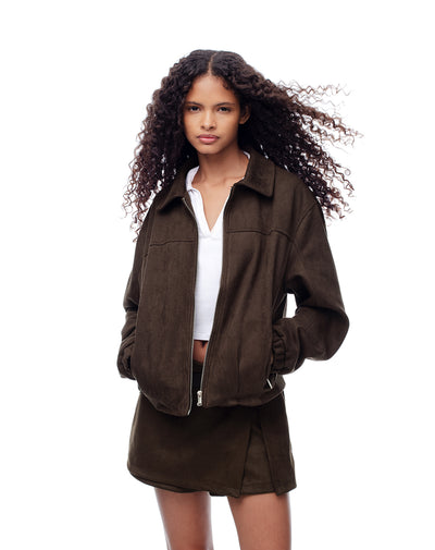 Chaqueta relaxed fit sin capucha chocolate