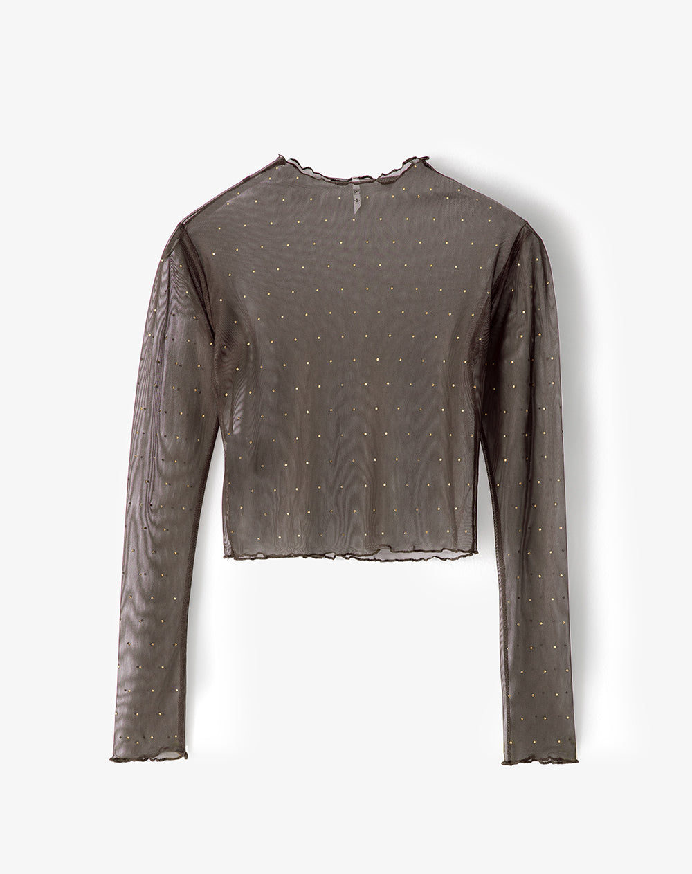 Camibuzo slim tejido tull brillos chocolate mujer