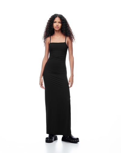 Vestido largo slim negro mujer